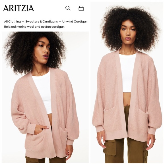 Aritzia Sz S Merino Wool Unwind Cardigan Relaxed Wilfred Free Sz Small Soft Pink - Picture 9 of 13
